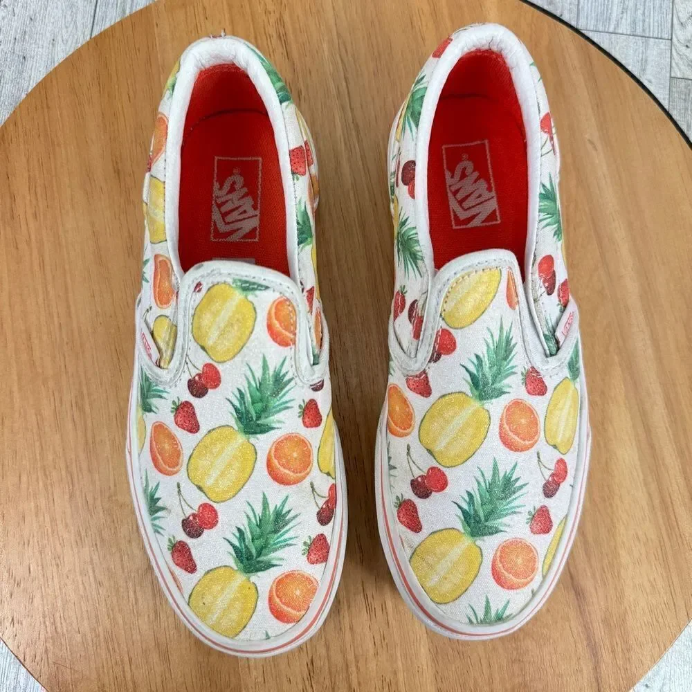 Vans Classic Slip On Sneakers Tropical‎ Fruit Glitter Print Size 3 Big Kids